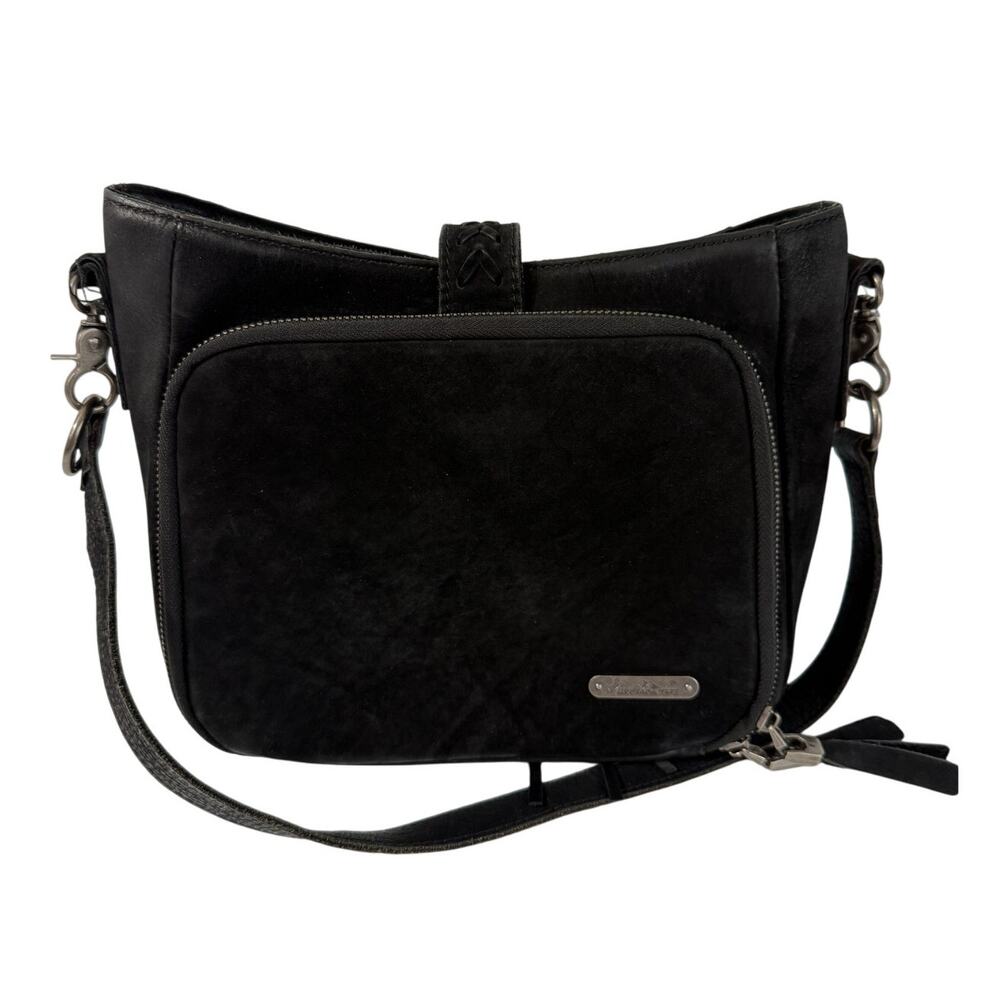 Montana West Black Suede Shoulder Bag Conceal Carry Hobo Tote Bag Fringe Zipper